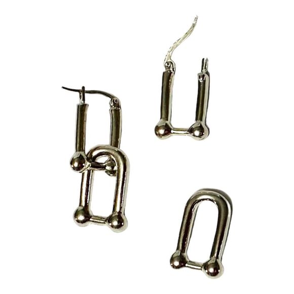 Silver U Link Hoops Hanging Hardware Earrings Jewelry NEW - Picture 2 of 4